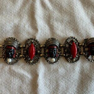 Vintage Selro Selini Silver tone Black and Red Asian Princess Bracelet